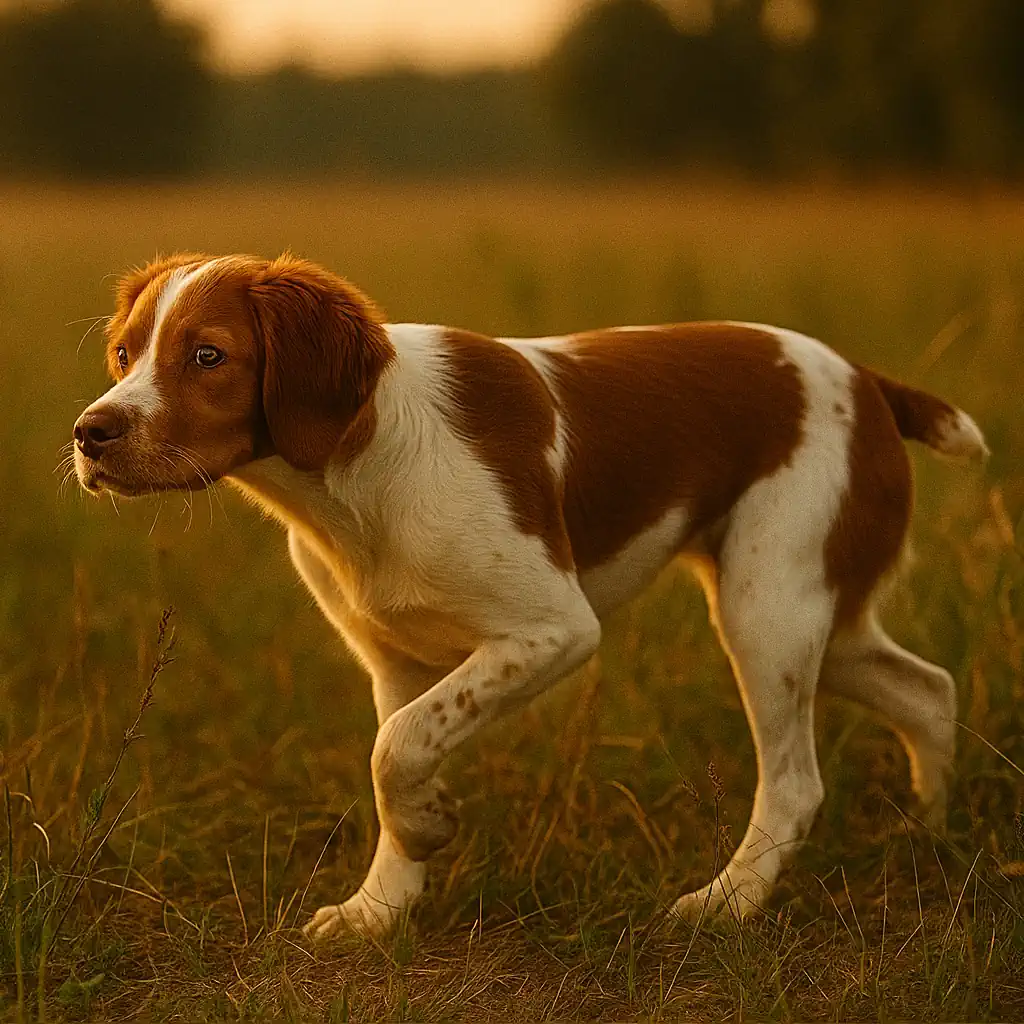 Brittany frozen mid scent during bird work
